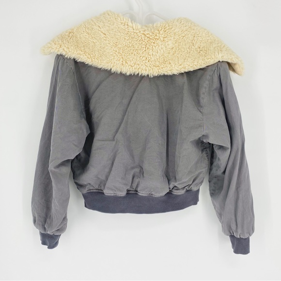 Young, Fabulous And Broke Cropped Bomber Jacket Tencel with Fur Collar - Picture 3 of 10